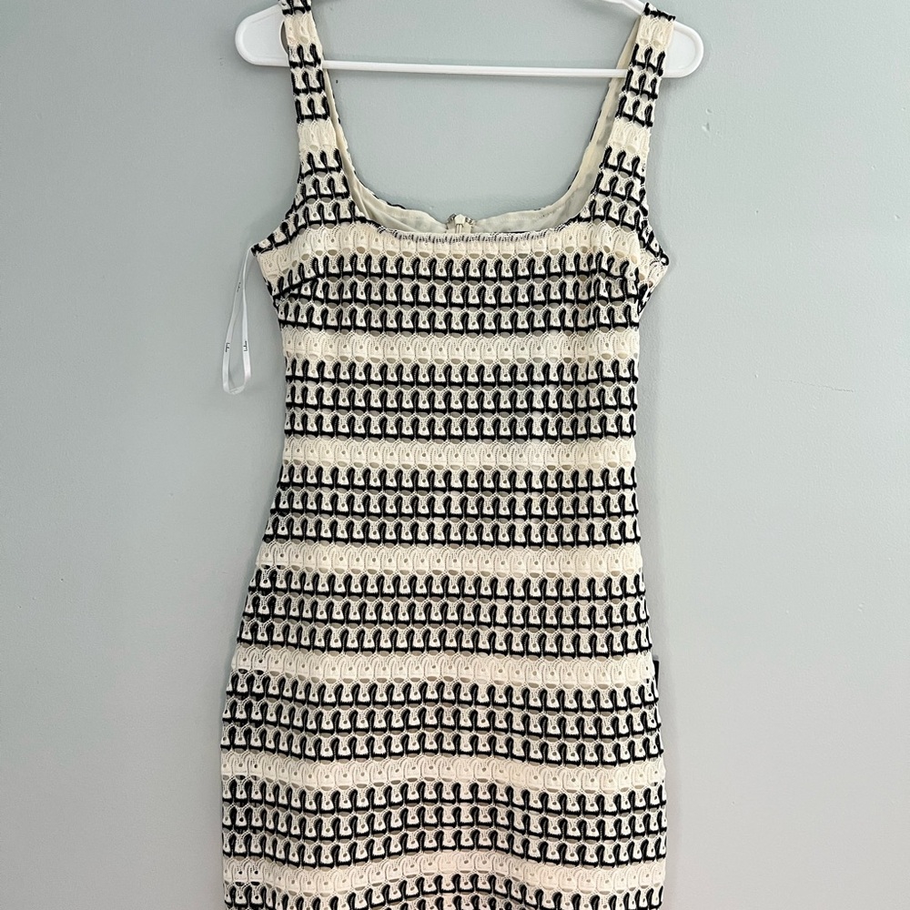Lulu's Ivory and Black Crochet Mini Dress